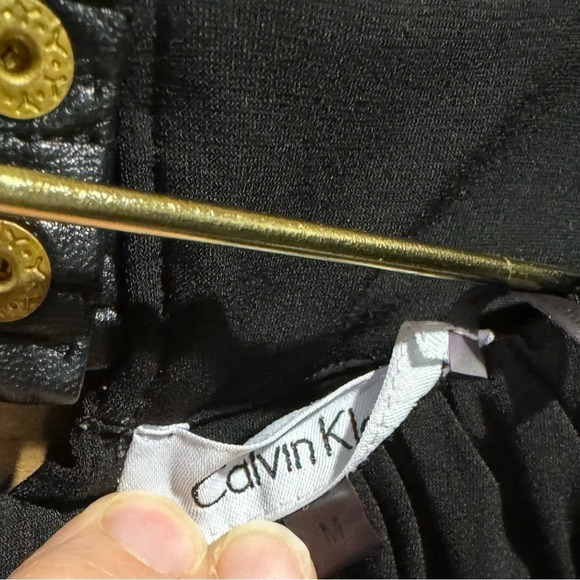 Calvin Klein Slinky dress Vegan Leather USM black white built-in bra party flowy - Picture 5 of 7